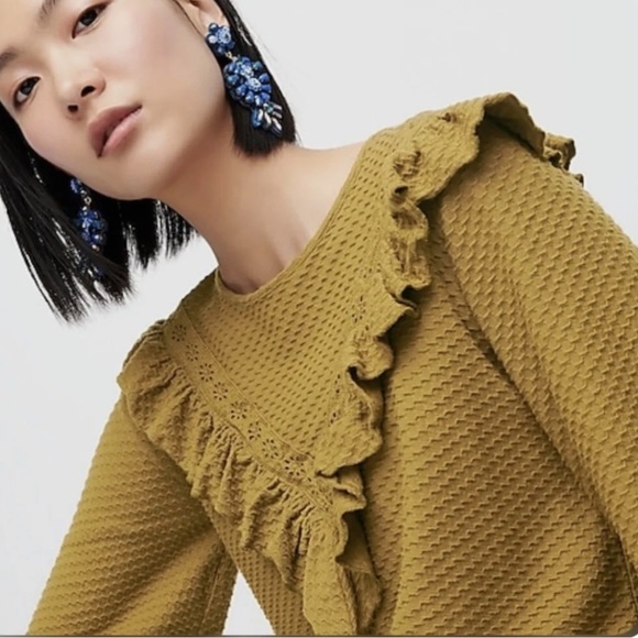 J Crew Honeycomb-Knit w Eyelet & Ruffle Trim, Gathered Sleeves, Keyhole Back XS - Picture 12 of 13